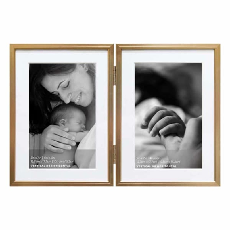 2-Openings Champagne Aluminum Tabletop Photo Frame, 5×7