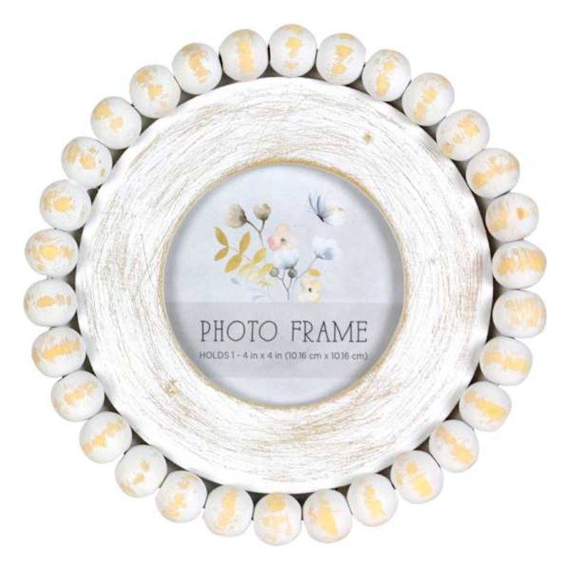 Beaded White Tabletop Picture Frame, 4″
