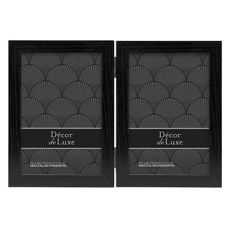 Black Double Hinged Wooden Tabletop Picture Frame, 4×6