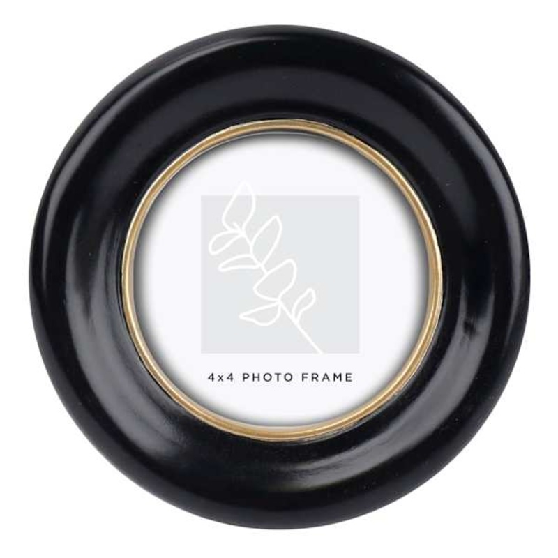 Black & Gold Circular Tabletop Picture Frame, 4″