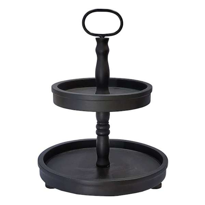 Black Wooden 2-Tier Stand, 12.5″