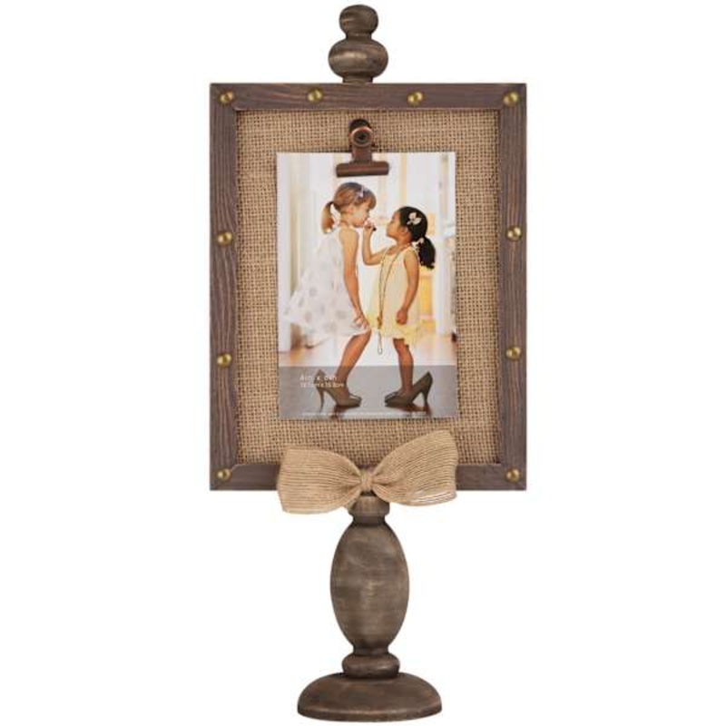 Burlap Pedestal Frame with Burlap Bow & Metal Clip Picture Frame, 4×6