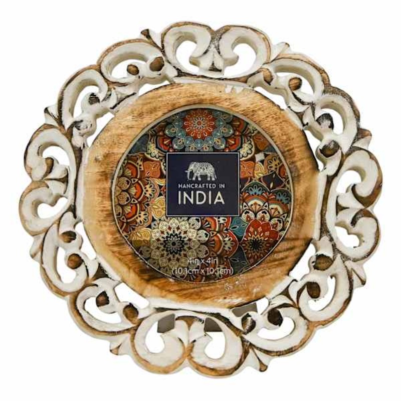 Carved Wood Round Tabletop Frame, 4″