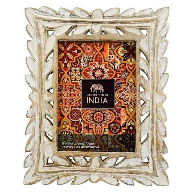 Carved Wood Wash Tabletop Frame, 5×7