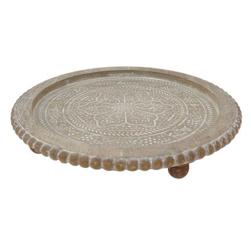 Round Wood Carved Tray, 12×2