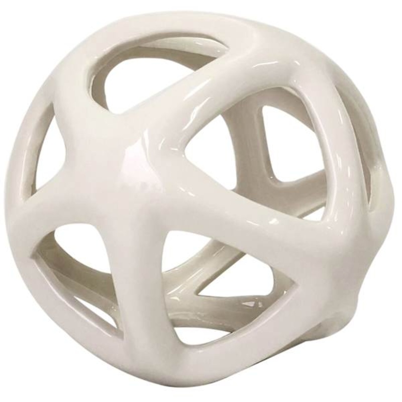 White Cutout Ceramic Sphere, 5″