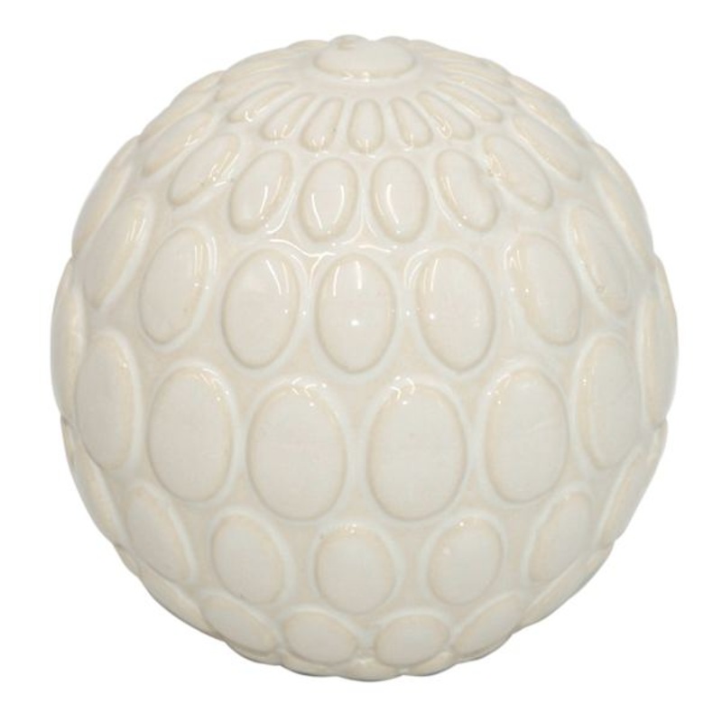 White Dotted Textured Ceramic Sphere, 4″