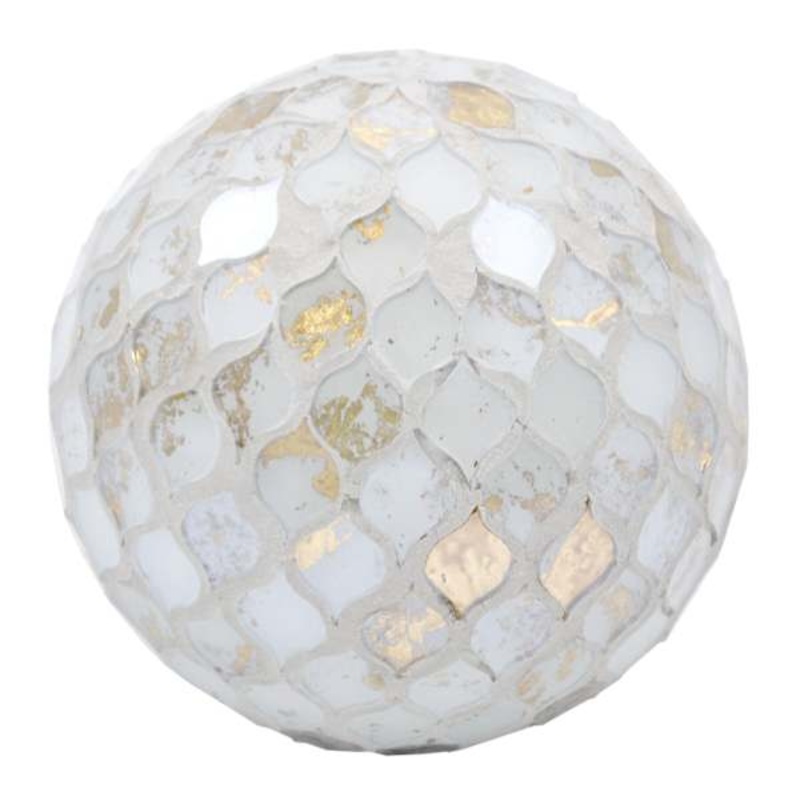 White & Gold Mosaic Glass Ball, 4″