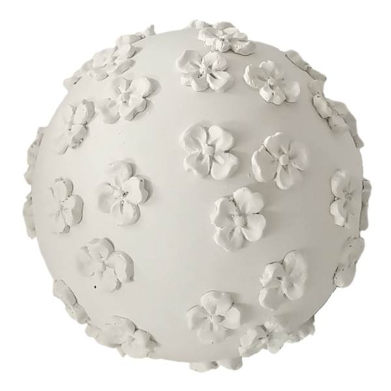 White Textured Flower Orb, 4″