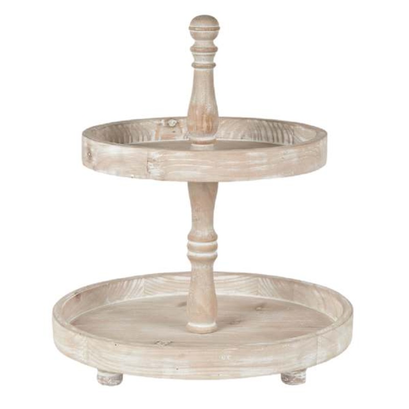 White Wood Two-Tier Stand, 15.6″