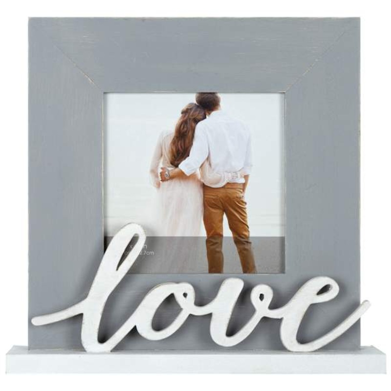 Grey & White Cutout Love Sentiment Standing Picture Frame, 5″