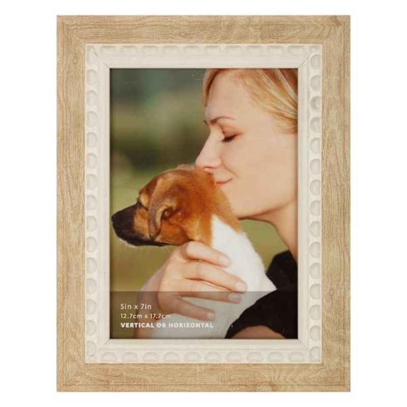 Natural & White Beaded Tabletop Picture Frame, 5×7