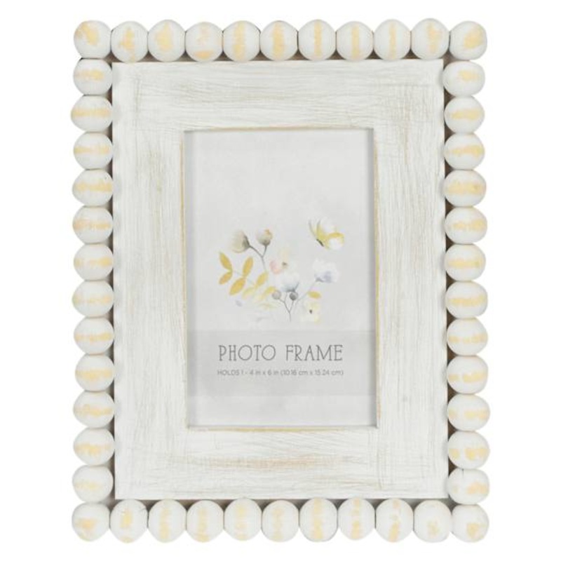 White Beaded Tabletop Picture Frame, 4×6