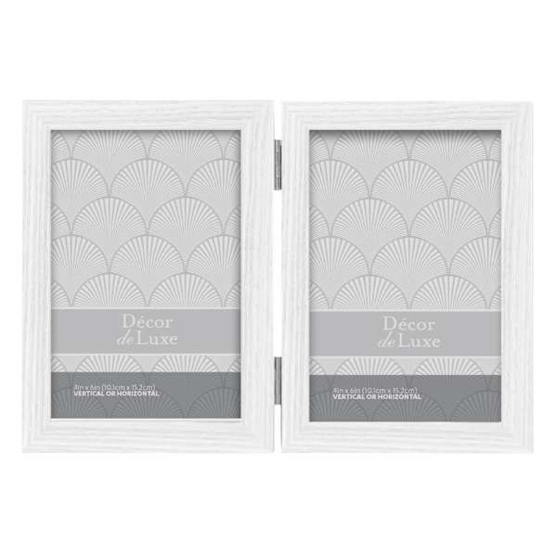 White Double Hinged Wooden Tabletop Picture Frame, 4×6