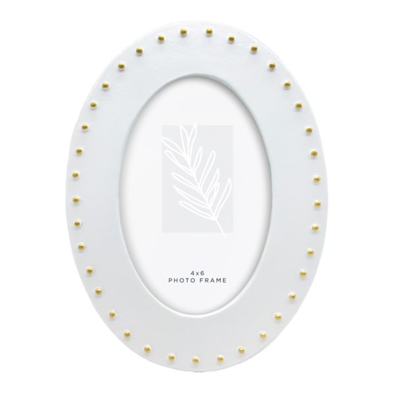 White & Gold Oval Tabletop Picture Frame, 4×6
