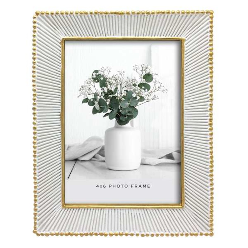 White with Gold Edge Tabletop Picture Frame, 4×6