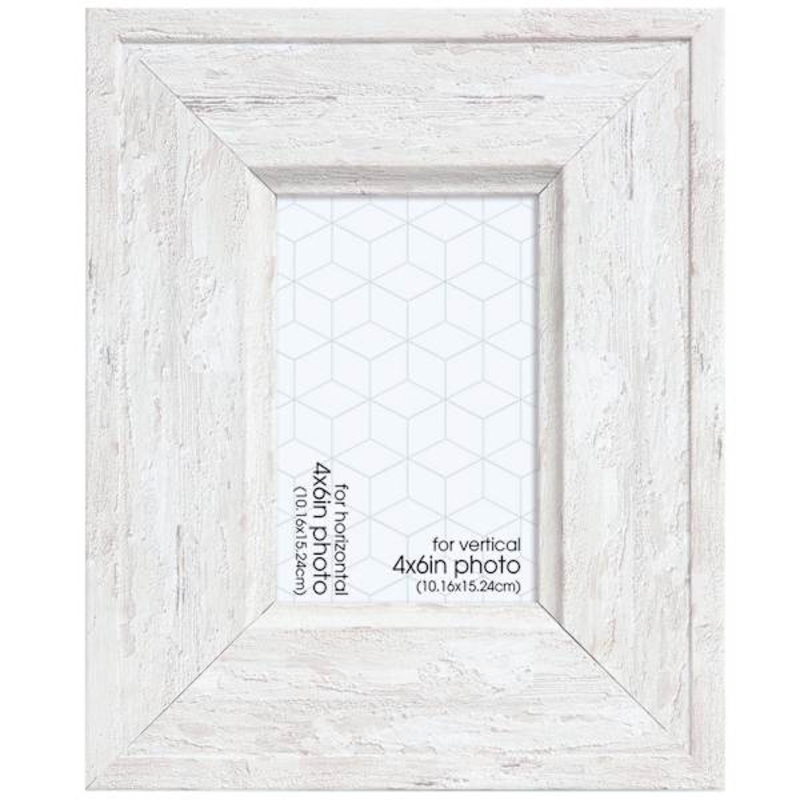 Wide Distressed White Tabletop Picture Frame, 4×6