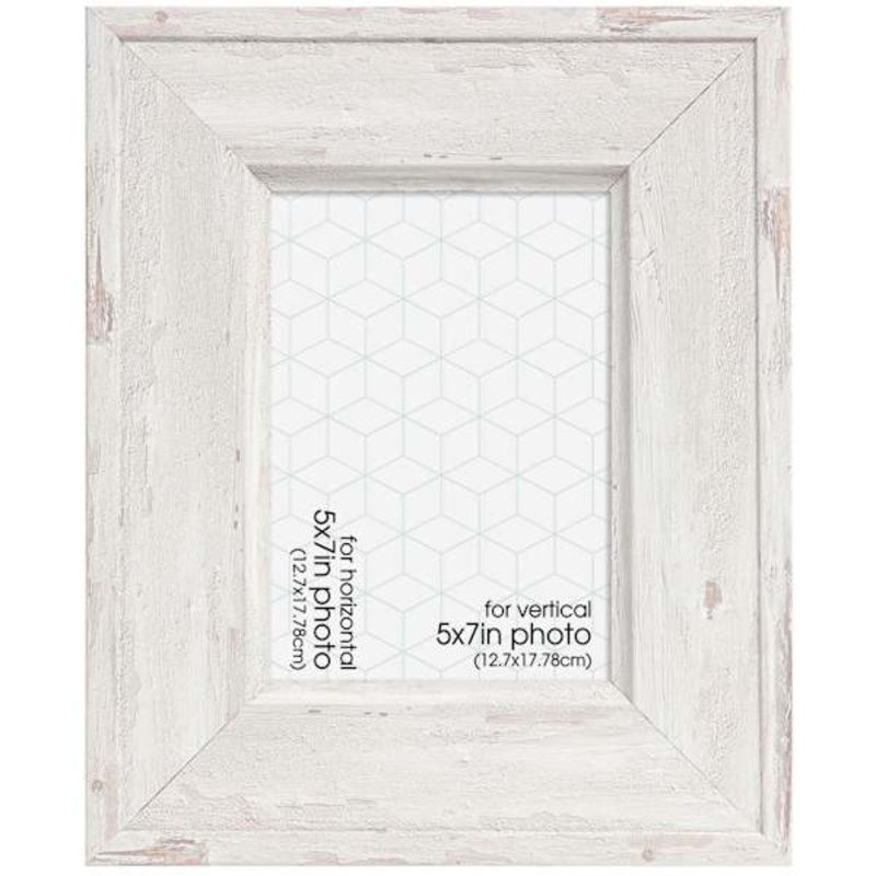 Wide Distressed White Tabletop Picture Frame, 5×7
