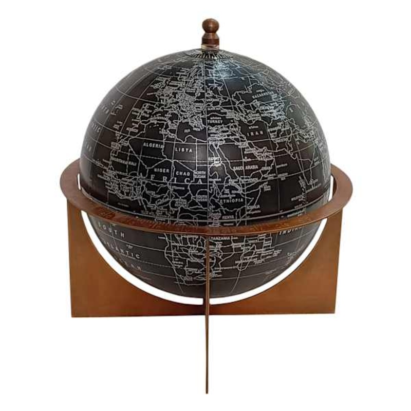 Black Globe on Metal Stand, 9.7″