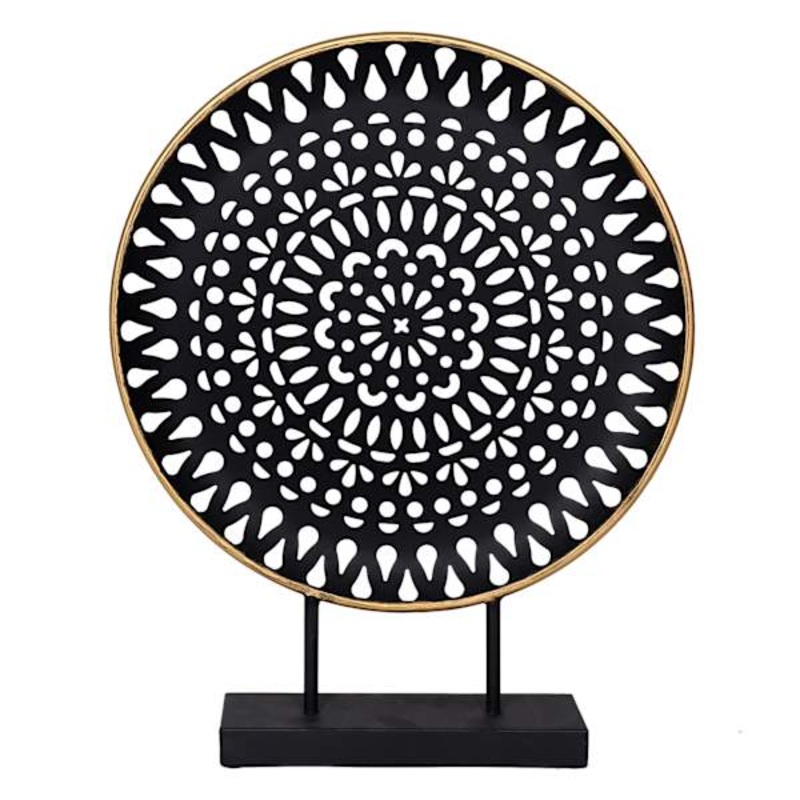 Black Mandala Disk Sculpture, 20″