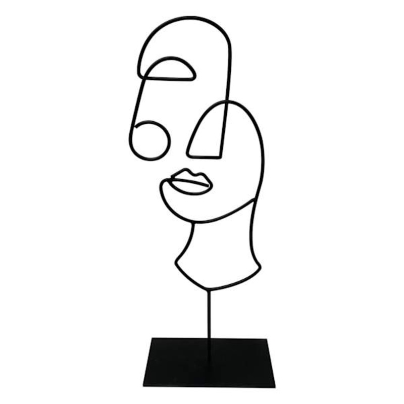 Black Metal Abstract Wire Face Decor, 15.5″