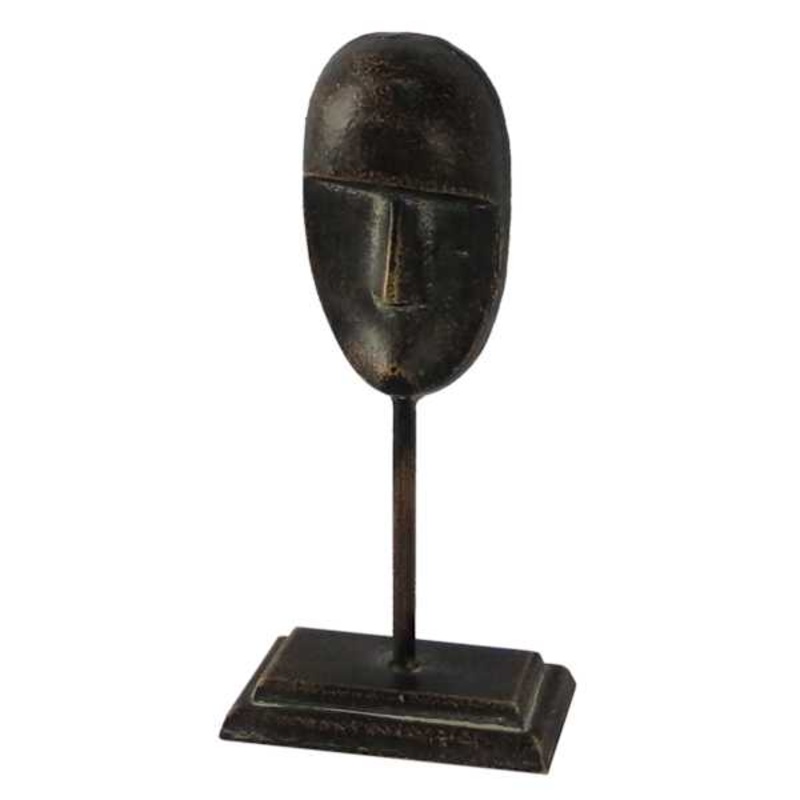 Black Metal Face Mask Sculpture, 10″