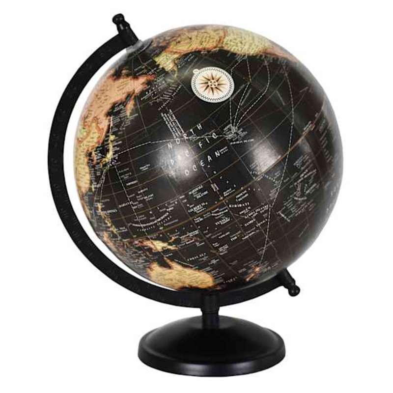 Black Metal Globe Decor, 11″