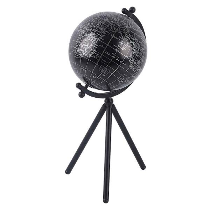 Black Metal Globe with Stand, 15″