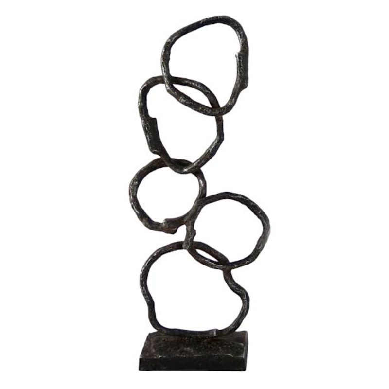 Black Metal Organic Rings Sculpture, 19″