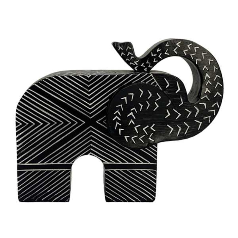 Black Wooden Elephant Figurine, 7.7″