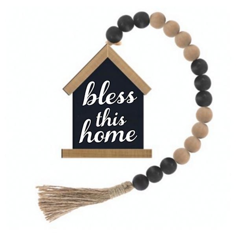 Bless This Home Birdhouse Beaded Wood Garland, 21.5″