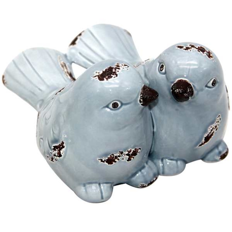 Blue Ceramic Bird Couple, 4″