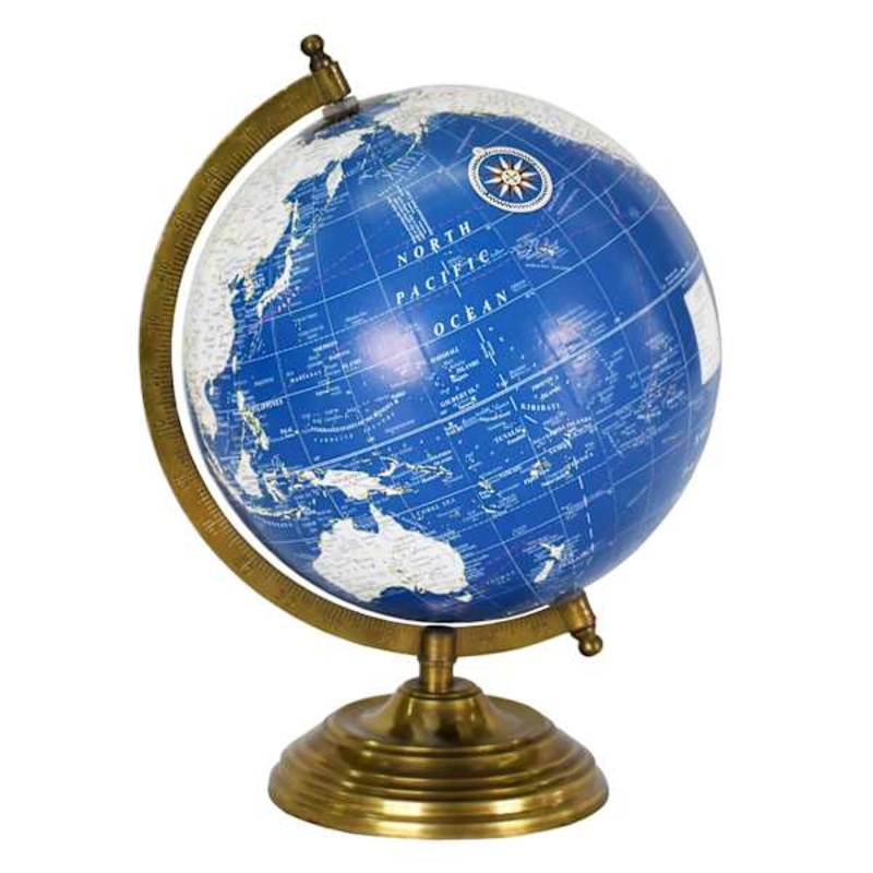 Blue Metal Globe Decor, 11.5″