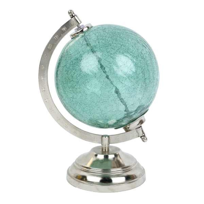 Crackle Glass Globe with Metal Sheet Base, 7×6