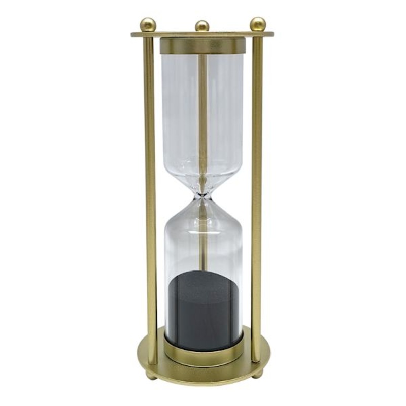 Gold Caged Hourglass with Black Sand, 8.8″