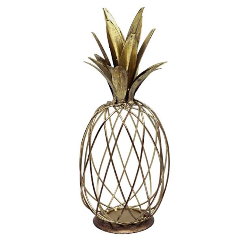 Gold Metal Wire Pineapple Figurine, 11.5″