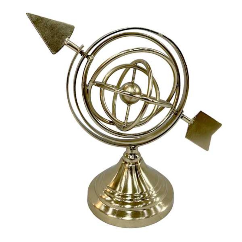 Gold Spinning Arrow Globe, 9″
