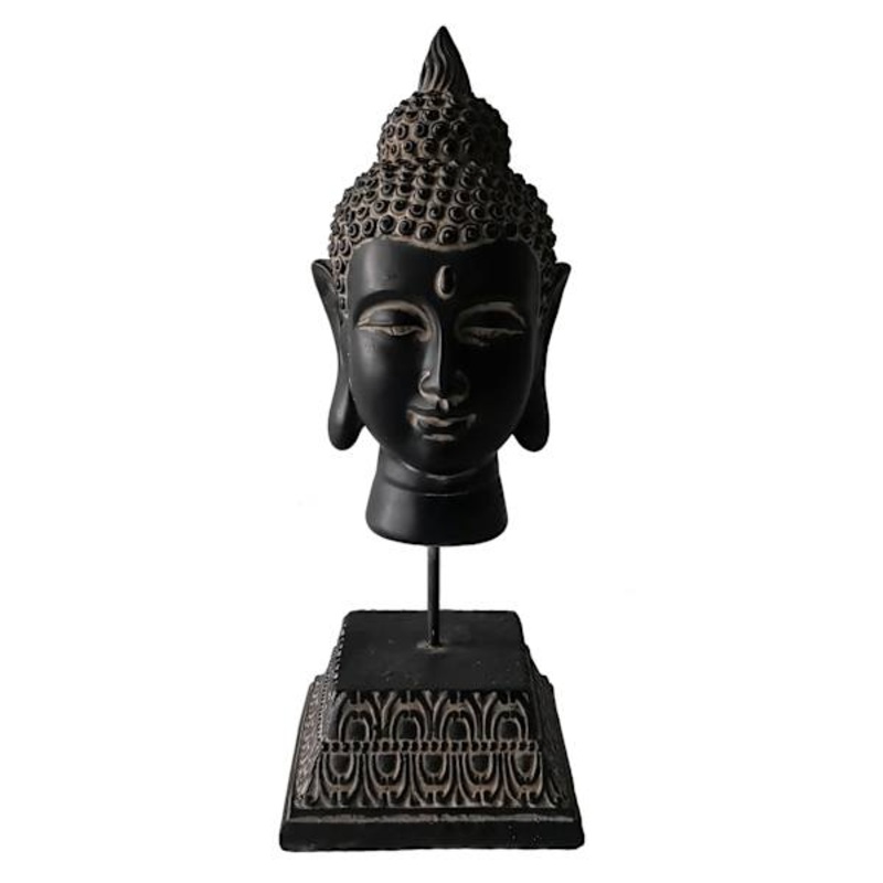 Grey Buddha Head Figurine, 12″