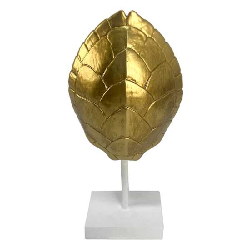 Gold Turtle Shell on White Stand Decor, 12″