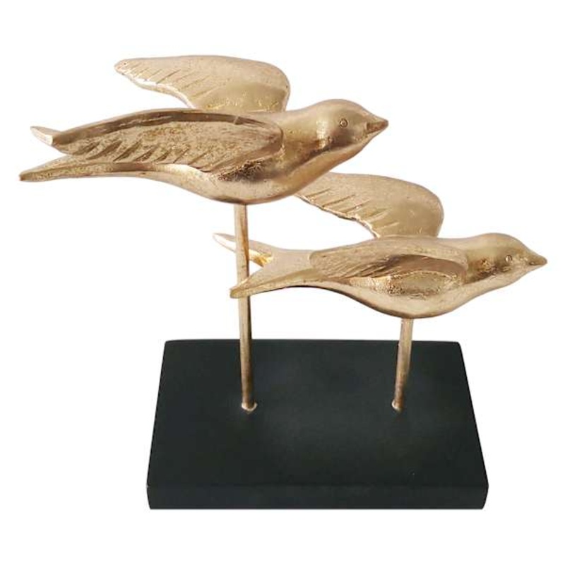 Gold Twin Swallows Figurine, 8″