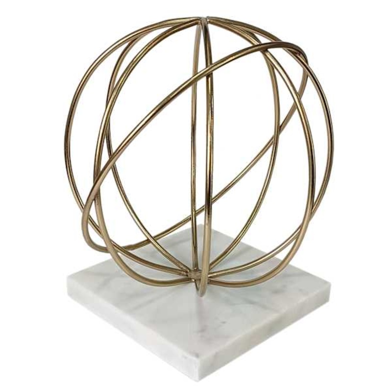 Gold Wire Orb Pedestal with Marble Base