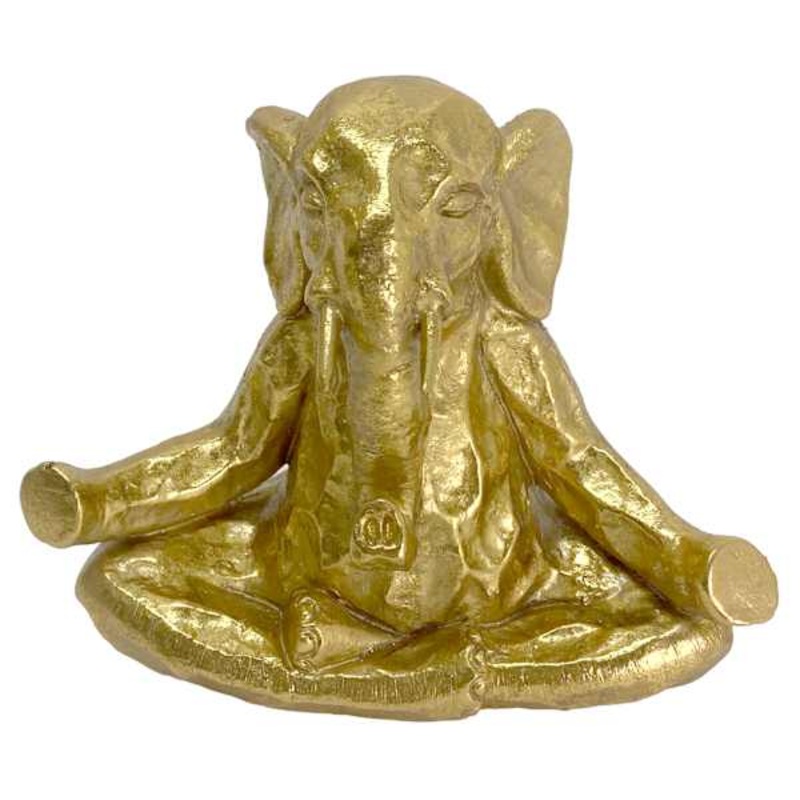 Gold Yoga Elephant Figurine, 7.5″