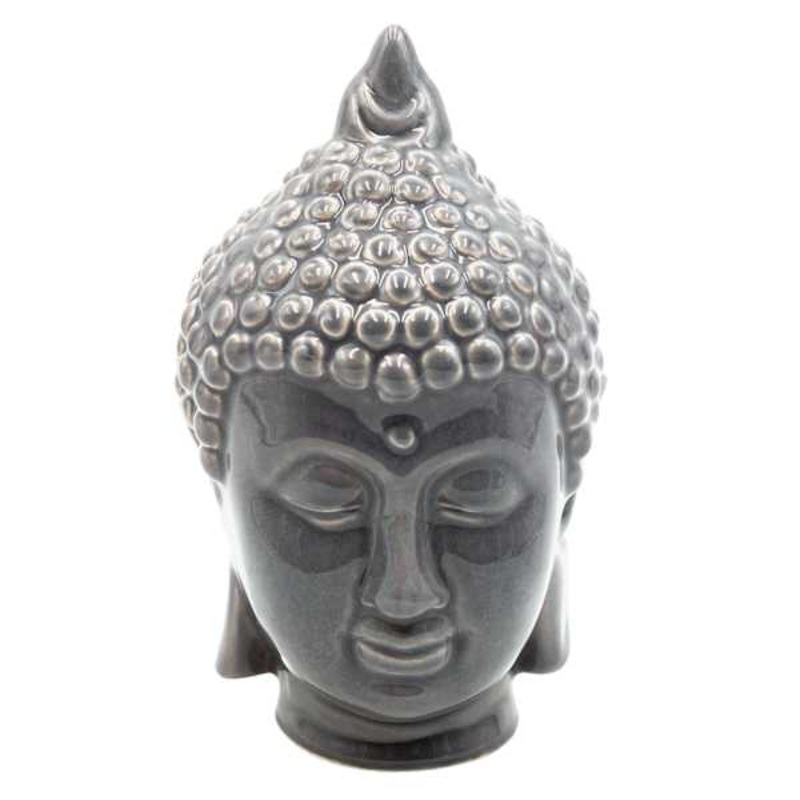 Grey Ceramic Buddha Head, 6.5″