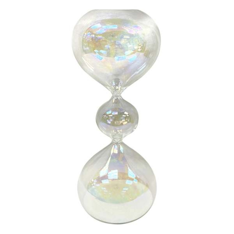 Iridescent Clear Glass Hourglass, 8.8″