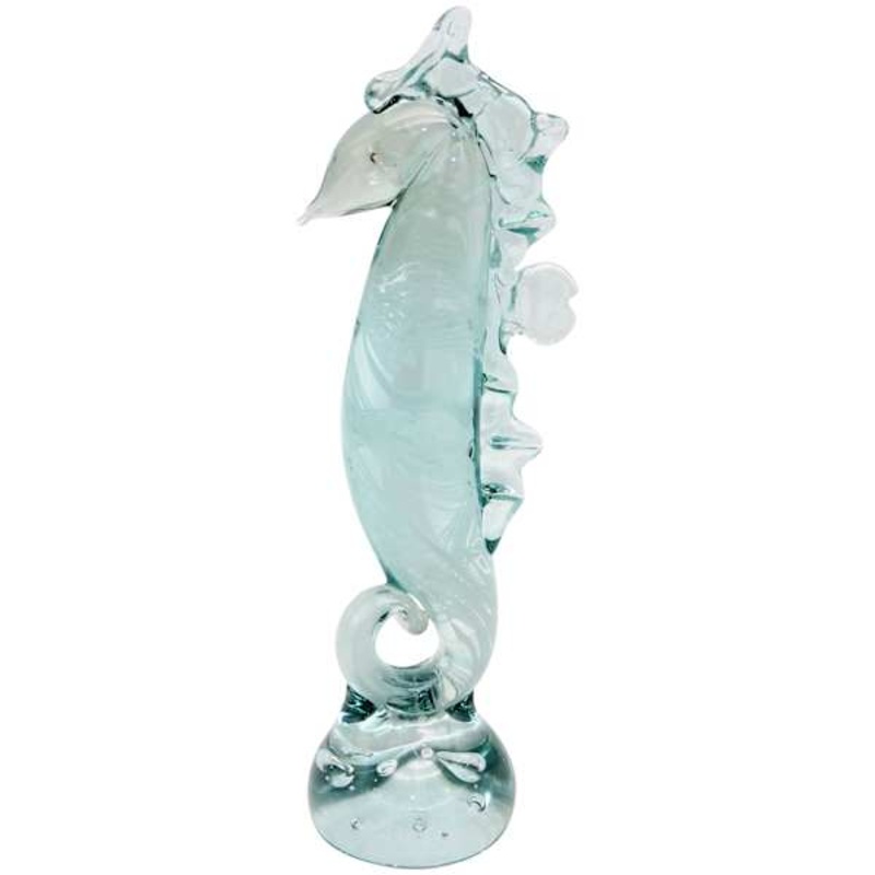 Light Blue Art Glass Seahorse, 12.9″