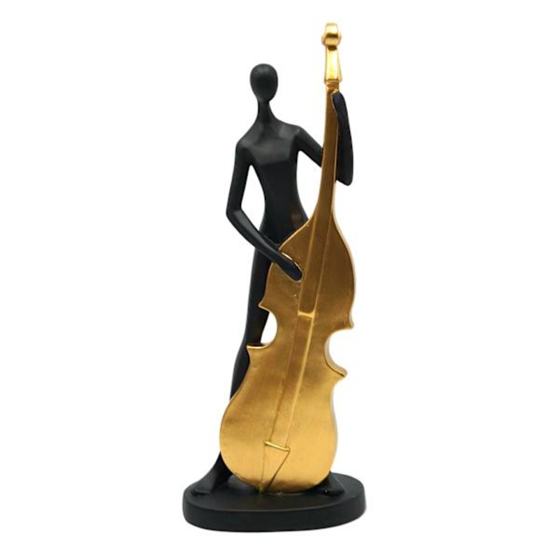 Matte Black & Gold Cello Player, 14.5″