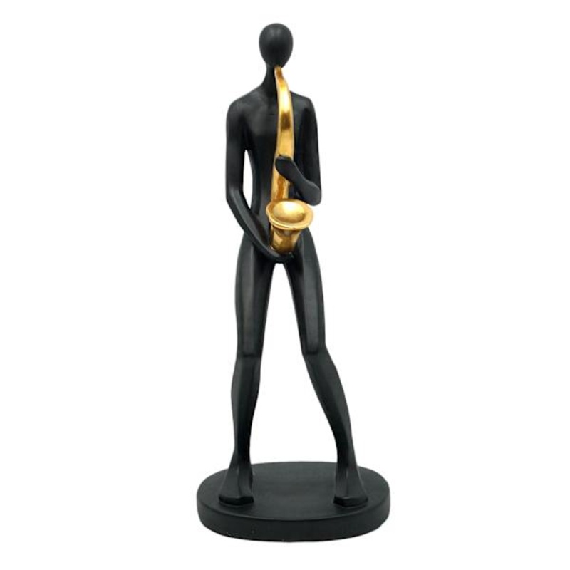 Matte Black & Gold Saxophone Player, 12″