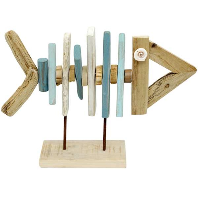 Multicolor Wooden Fish Figurine, 10″