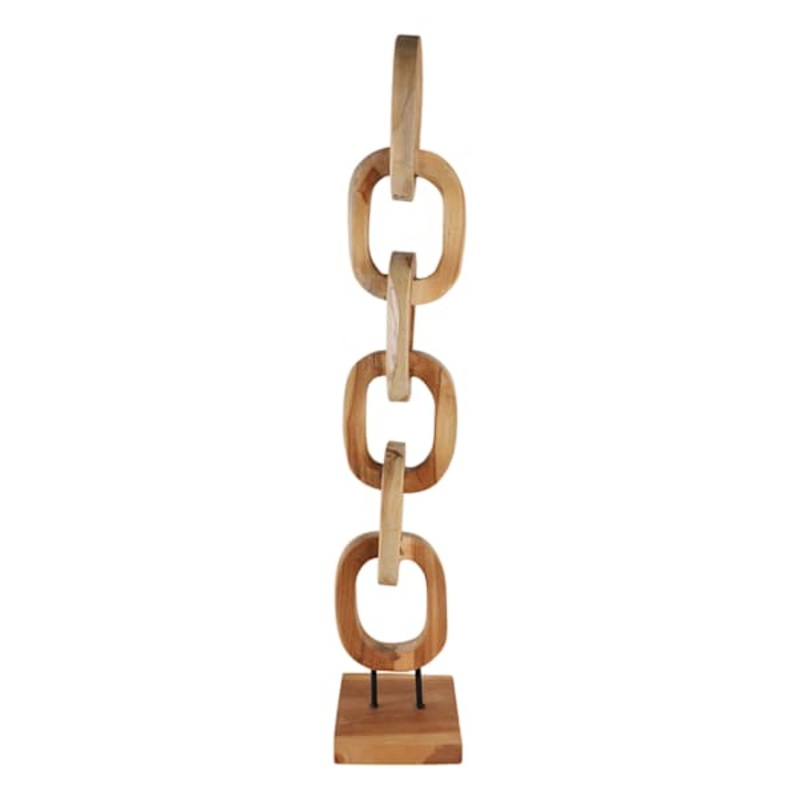 Natural Teak Chain Sculpture On Stand, 49″