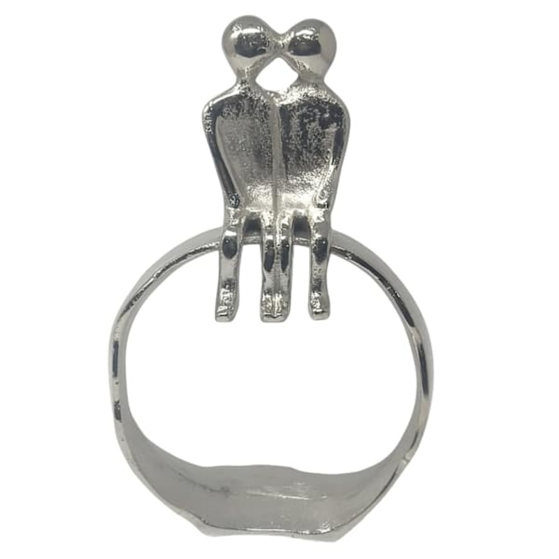 Nickel Sitting Couple Aluminum Figurine, 9″